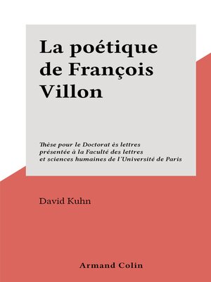 cover image of La poétique de François Villon